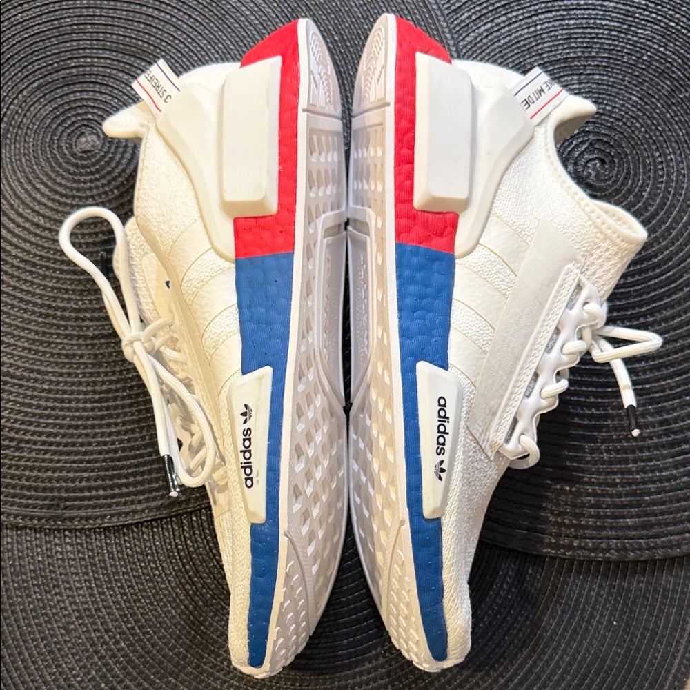Adidas Men's White Sneakers with Blue and Red Accents